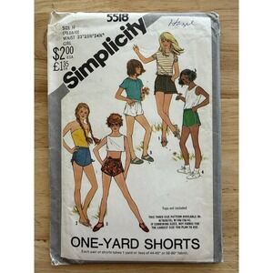 VTG Simplicity Girls' One Yard Set Of Shorts Pattern 5518 Size 7-10 Uncut FF